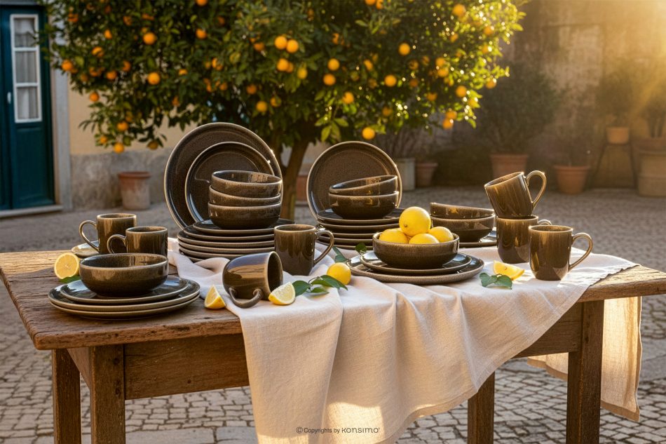 EDA Keramický servírovací tanier v rustikálnom štýle hnedá/sivá/béžová hnedá/sivá/béžová - obrázok 7