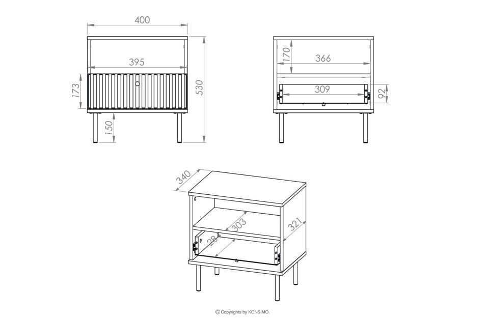 DROMA Úzky elegantný nočný stolík v krémovej farbe krémový - obrázok 7