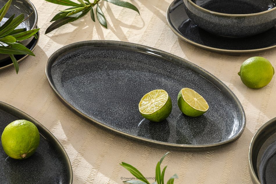 EDA Keramický servírovací tanier v rustikálnom štýle modrá/sivá/béžová modrá/sivá/béžová - obrázok 1