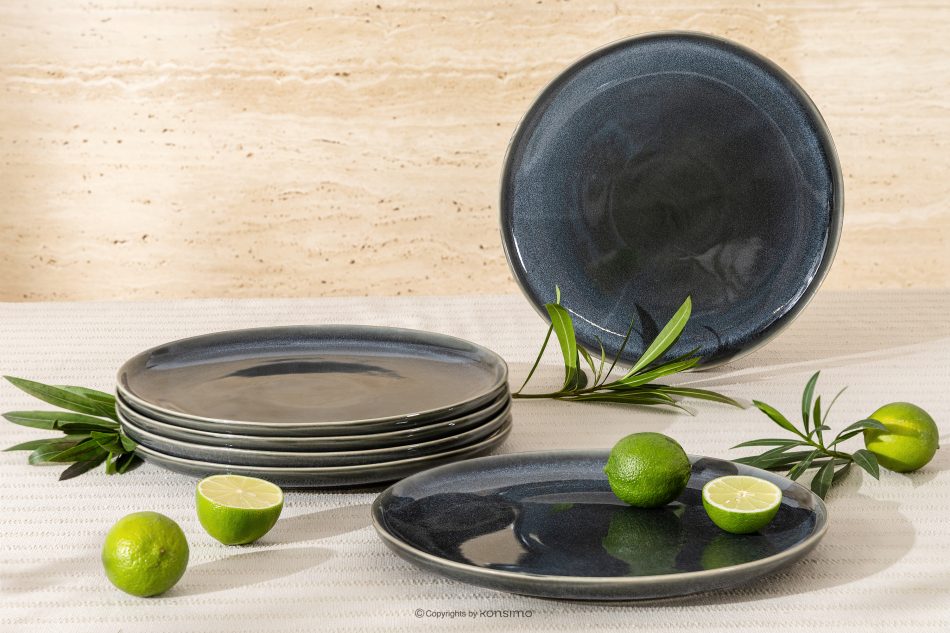 EDA Keramický tanier v rustikálnom štýle modrá/sivá/béžová 6 ks. modrá/sivá/béžová - obrázok 1