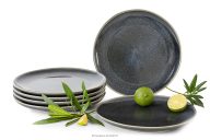 Keramický dezertný tanier v rustikálnom štýle modrá/sivá/béžová 6 ks.