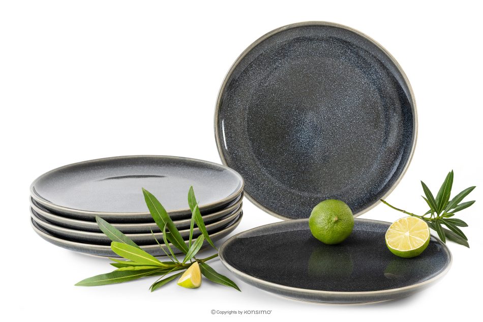 EDA Keramický dezertný tanier v rustikálnom štýle modrá/sivá/béžová 6 ks. modrá/sivá/béžová - obrázok 0