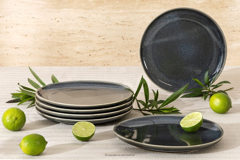 EDA Keramický dezertný tanier v rustikálnom štýle modrá/sivá/béžová 6 ks. modrá/sivá/béžová - obrázok 1