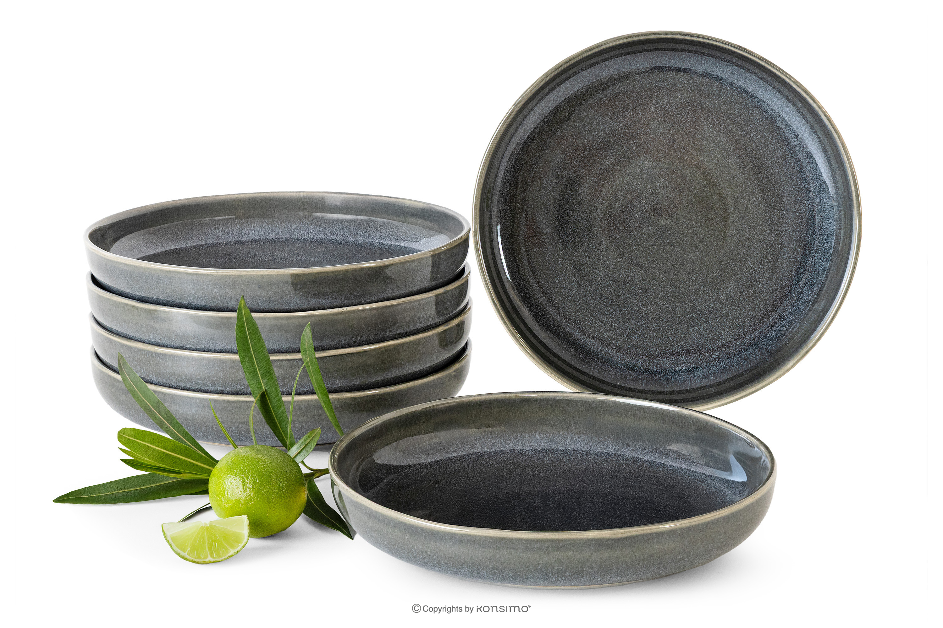 Keramický hlboký tanier v rustikálnom štýle modrá/sivá/béžová 6 ks.