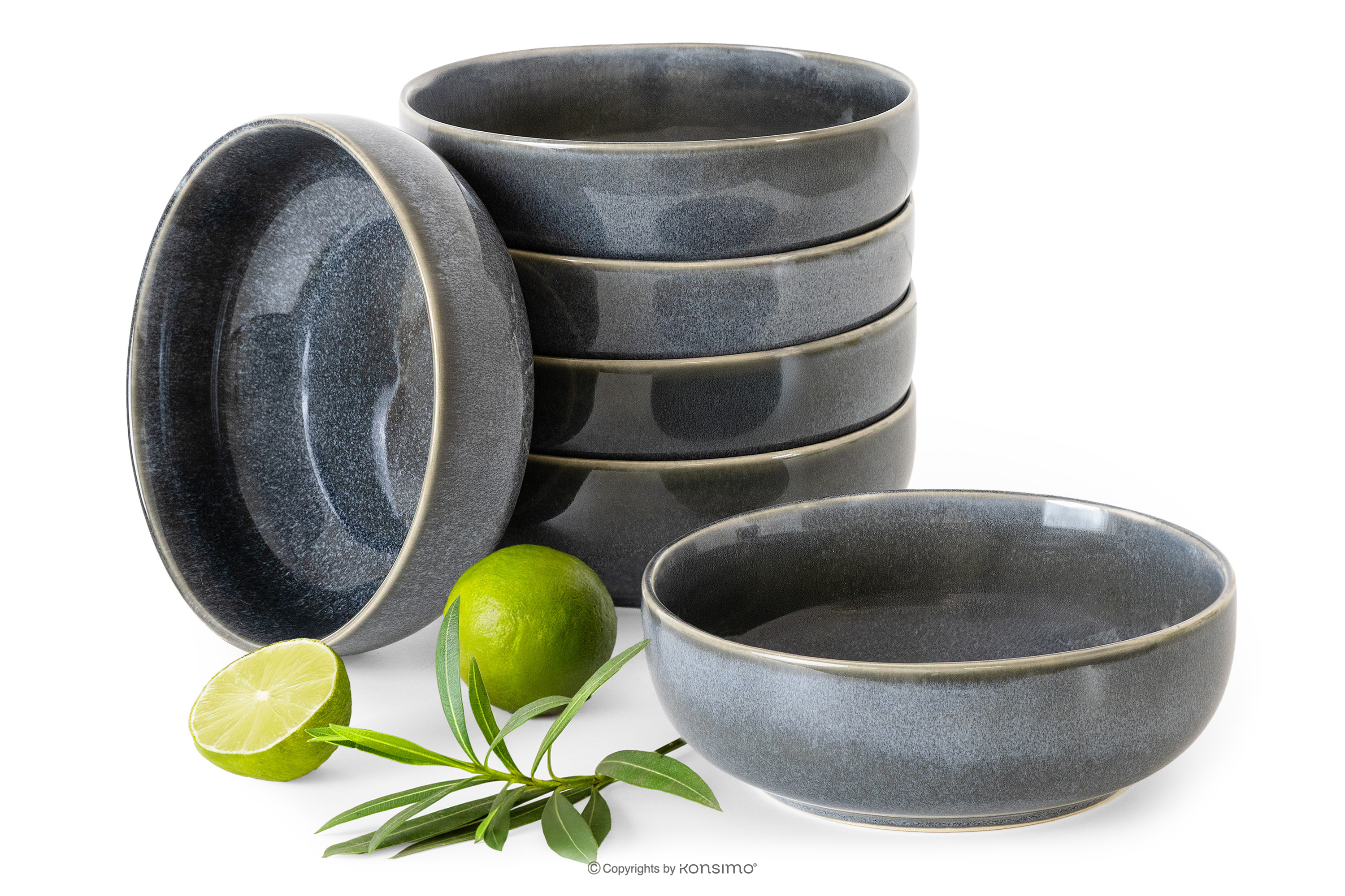 Keramická miska v rustikálnom štýle modrá/sivá/béžová 6 ks.