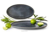 Sada servírovacích tanierov (2 ks) z keramiky v rustikálnom štýle modrá/sivá/béžová