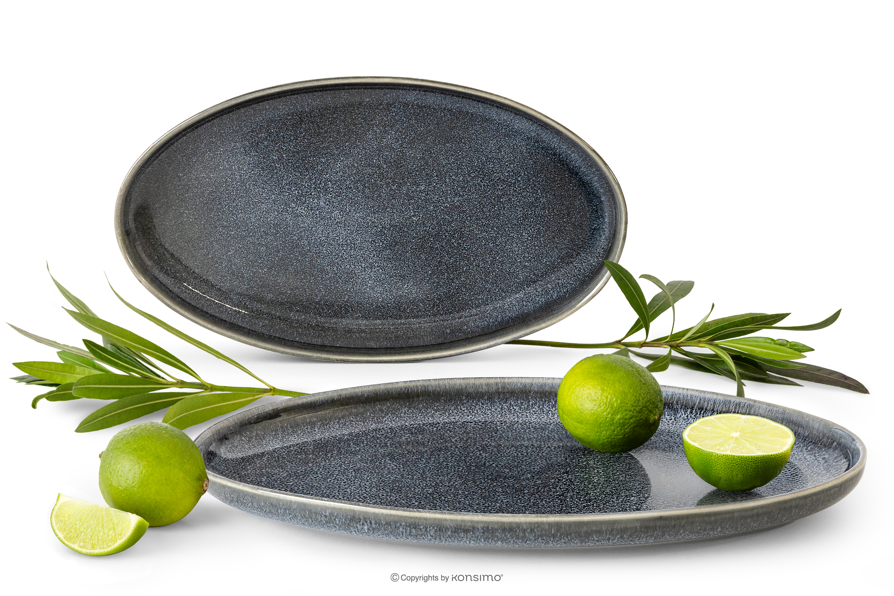 Sada servírovacích tanierov (2 ks) z keramiky v rustikálnom štýle modrá/sivá/béžová