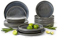 Sada riadu pre 6 osôb (18 ks) z keramiky v rustikálnom štýle modrá/sivá/béžová