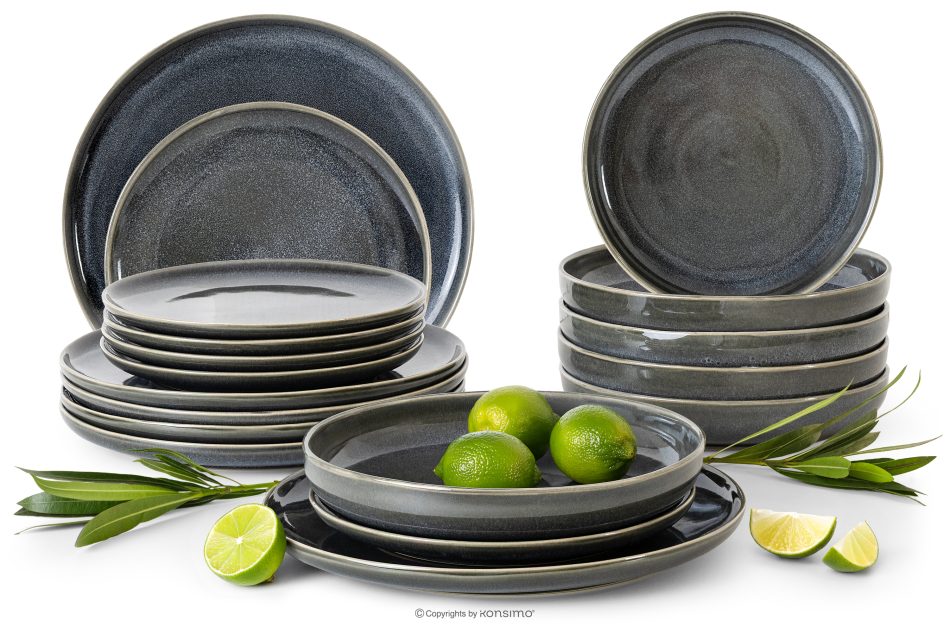 EDA Sada riadu pre 6 osôb (18 ks) z keramiky v rustikálnom štýle modrá/sivá/béžová modrá/sivá/béžová - obrázok 0