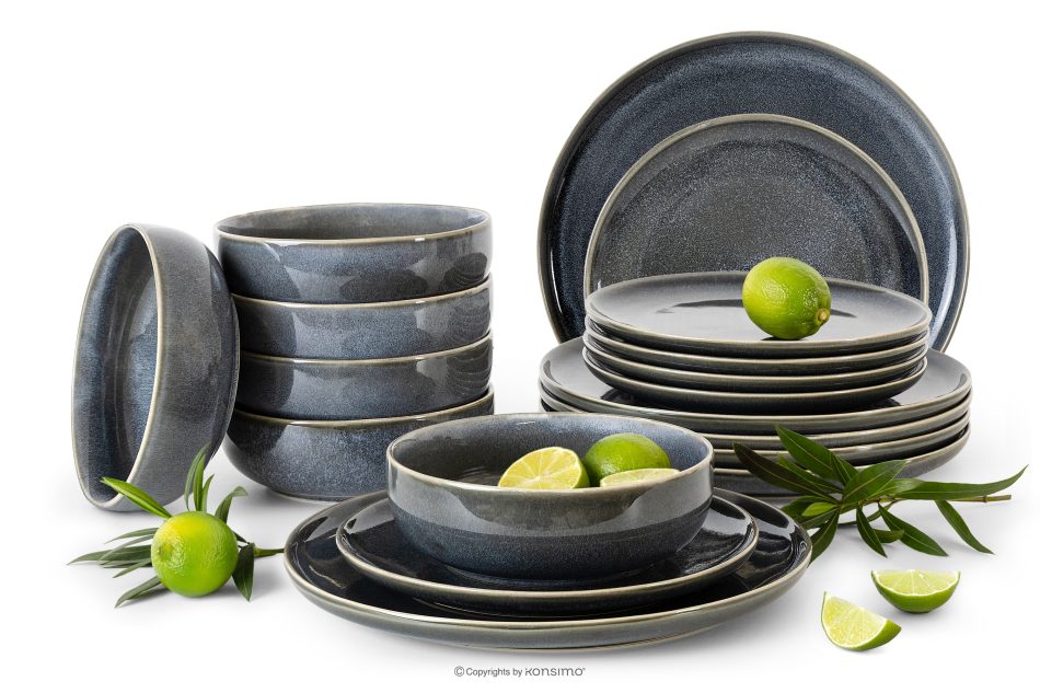 EDA Sada riadu pre 6 osôb (18 ks) z keramiky v rustikálnom štýle modrá/sivá/béžová modrá/sivá/béžová - obrázok 0