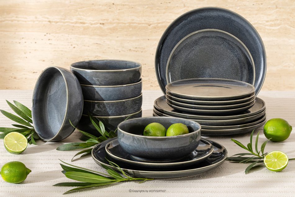 EDA Sada riadu pre 6 osôb (18 ks) z keramiky v rustikálnom štýle modrá/sivá/béžová modrá/sivá/béžová - obrázok 1