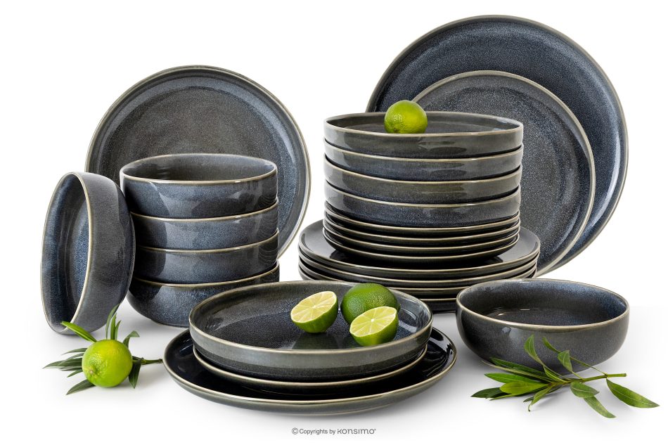 EDA Súprava riadu pre 6 osôb (24 ks) z keramiky v rustikálnom štýle modrá/sivá/béžová modrá/sivá/béžová - obrázok 0