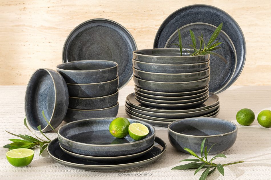 EDA Súprava riadu pre 6 osôb (24 ks) z keramiky v rustikálnom štýle modrá/sivá/béžová modrá/sivá/béžová - obrázok 1