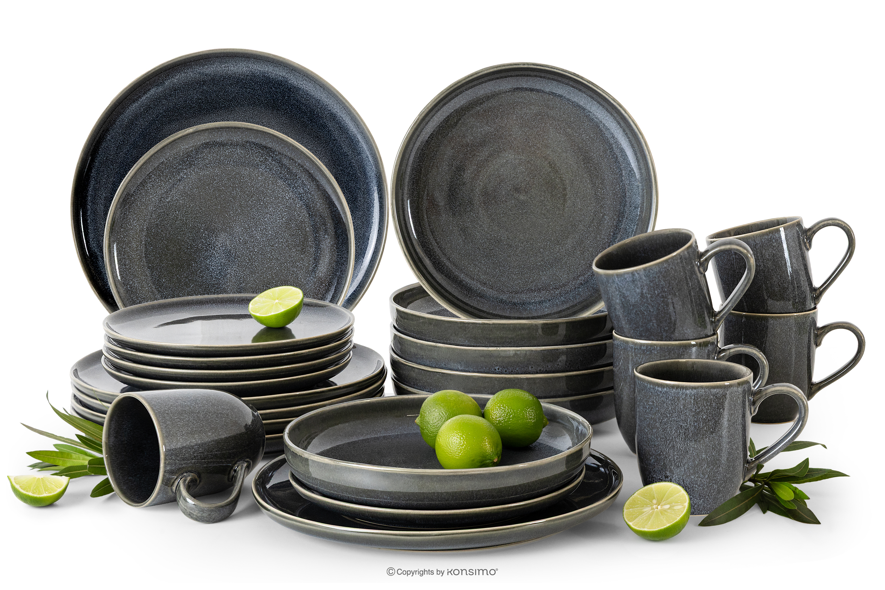 Súprava riadu pre 6 osôb (24 ks) z keramiky v rustikálnom štýle modrá/sivá/béžová