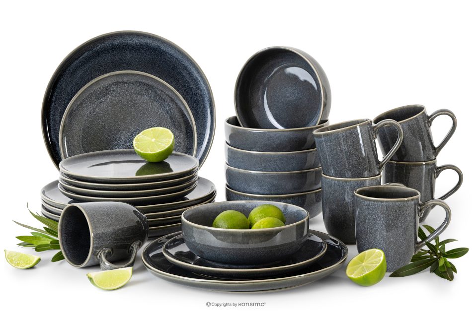 EDA Jedálenský súprava (24 ks) z keramiky v rustikálnom štýle modrá/sivá/béžová pre 6 osôb. modrá/sivá/béžová - obrázok 0