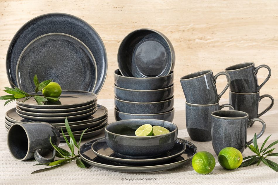EDA Jedálenský súprava (24 ks) z keramiky v rustikálnom štýle modrá/sivá/béžová pre 6 osôb. modrá/sivá/béžová - obrázok 1