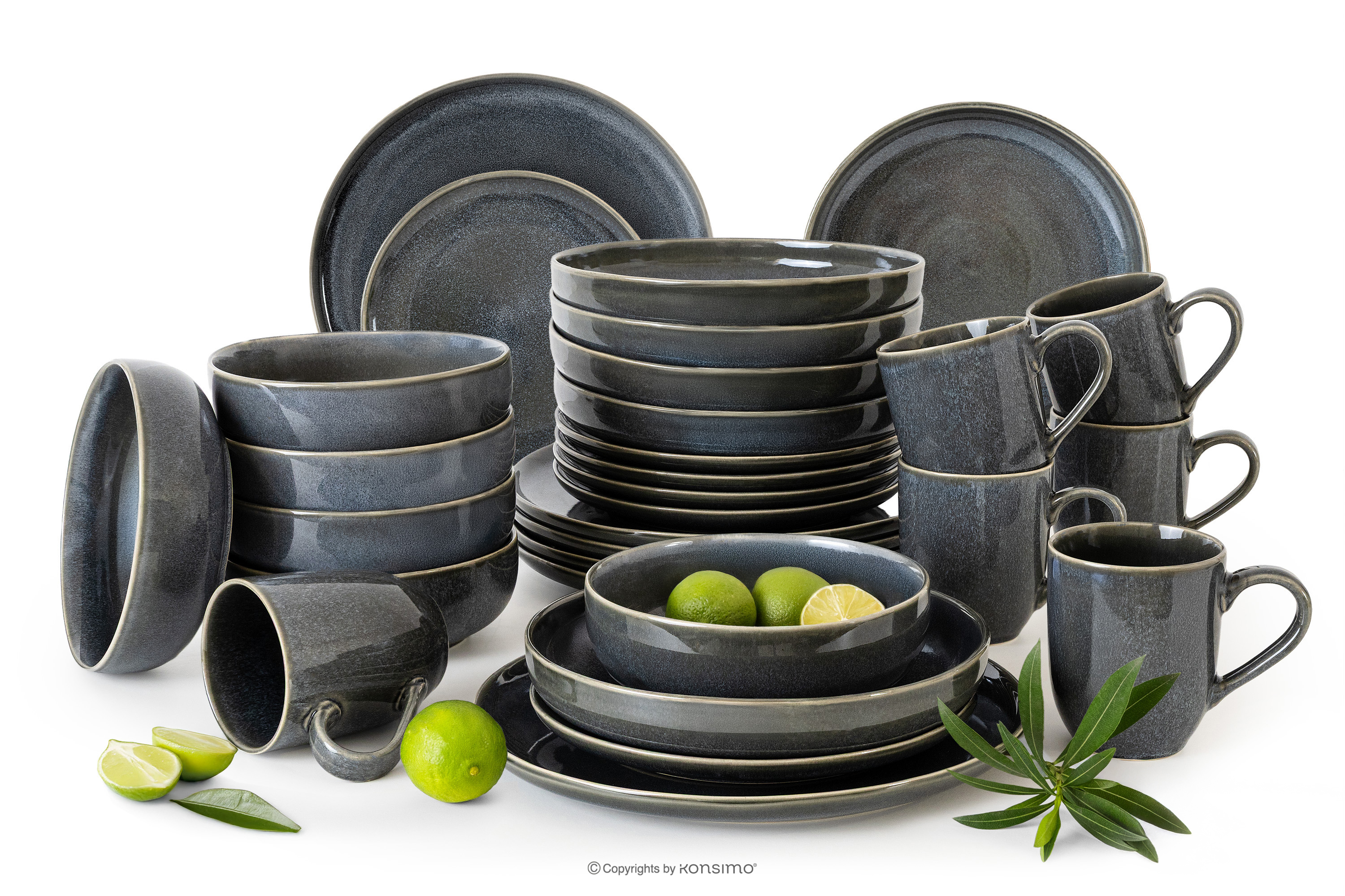 Jedálenský súprava pre 6 osôb (30 ks) z keramiky v rustikálnom štýle modrá/sivá/béžová