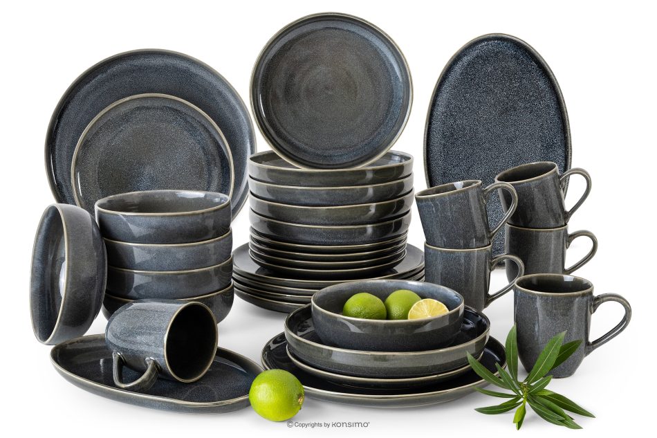 EDA Jedálenský servis pre 6 osôb (32 ks) z keramiky v rustikálnom štýle v modrá/sivá/béžová farbe modrá/sivá/béžová - obrázok 0