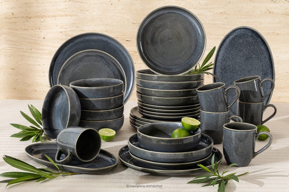 EDA Jedálenský servis pre 6 osôb (32 ks) z keramiky v rustikálnom štýle v modrá/sivá/béžová farbe modrá/sivá/béžová - obrázok 1