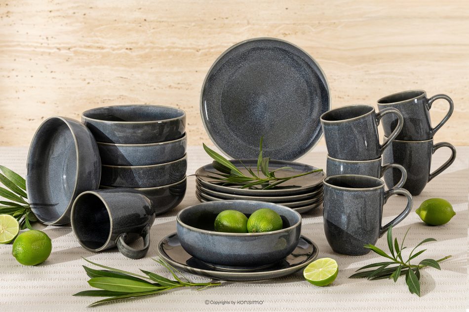 EDA Raňajkový servis pre 6 osôb (18 ks) z keramiky v rustikálnom štýle v modrá/sivá/béžová farbe modrá/sivá/béžová - obrázok 1