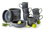 Raňajková súprava pre 6 osôb (12 ks) z keramiky v rustikálnom štýle v modrá/sivá/béžová farbe