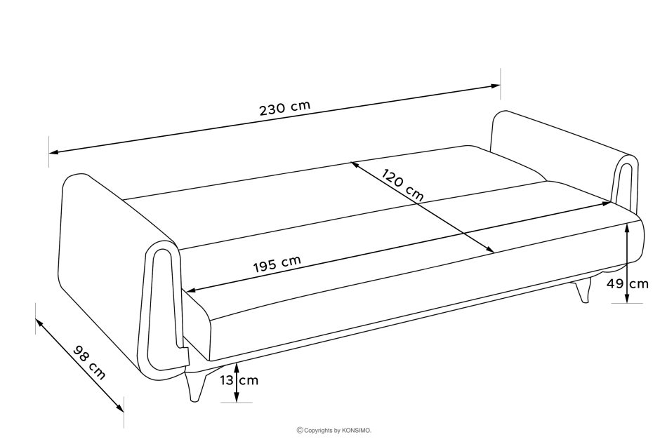 GUSTAVO II Trojmiestna rozkladacia pohovka z manšestrovej tkaniny tmavosivej farby tmavo šedá - obrázok 11