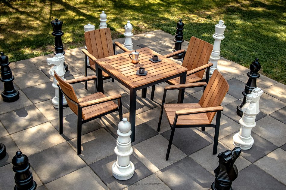 LENTI Malý drevený záhradný stôl s 4 stoličkami hnedá/antracitová - obrázok 17