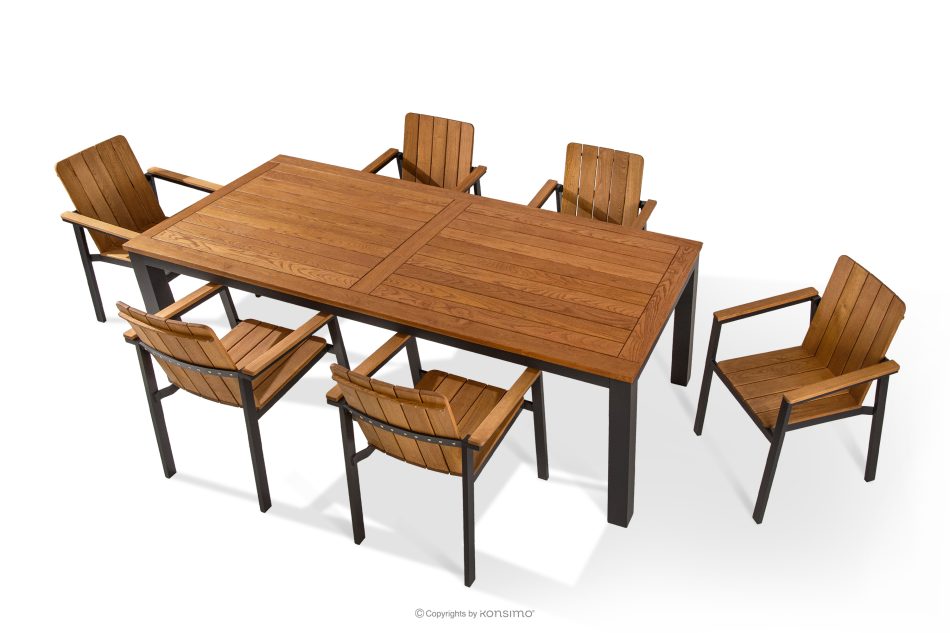 LENTI Drevený záhradný stôl so 6 stoličkami hnedá/antracitová - obrázok 0