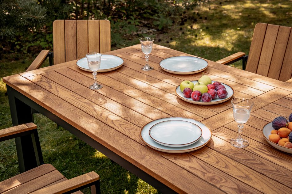 LENTI Drevený záhradný stôl so 6 stoličkami hnedá/antracitová - obrázok 18