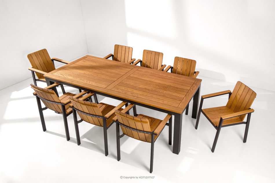 LENTI Drevený záhradný stôl s 8 stoličkami hnedá/antracitová - obrázok 1