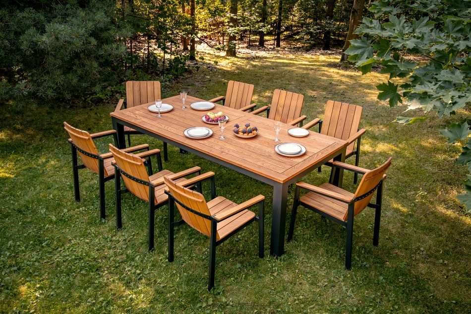 LENTI Drevený záhradný stôl s 8 stoličkami hnedá/antracitová - obrázok 16