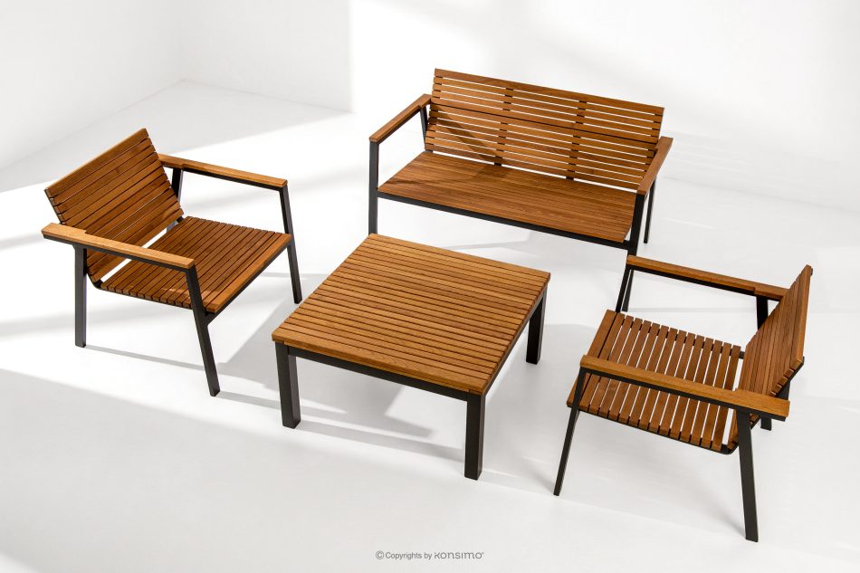 ARIATO Súprava dreveného a kovového záhradného nábytku s 2 stoličkami, lavičkou a stolom hnedá/antracitová - obrázok 1