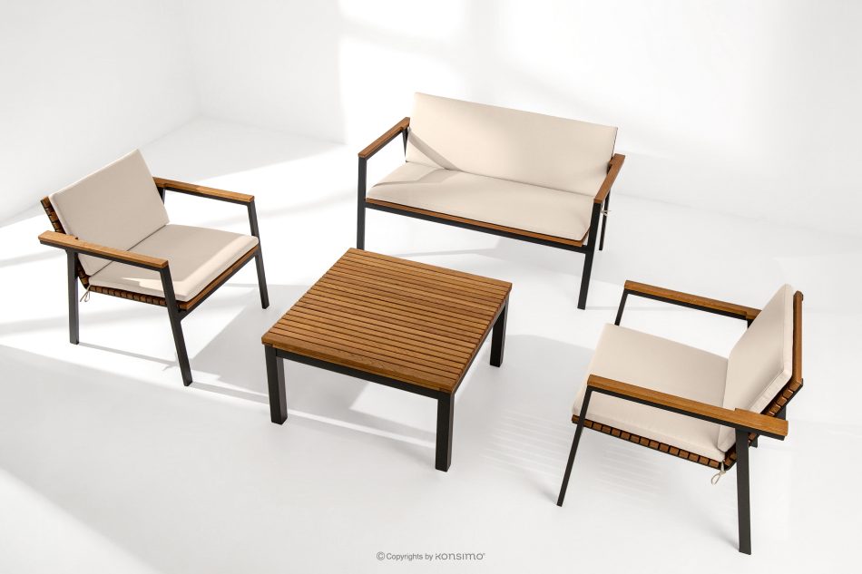 ARIATO Súprava záhradného nábytku z dreva a kovu: 2 stoličky, lavička, stôl hnedá/antracitová/béžová - obrázok 1