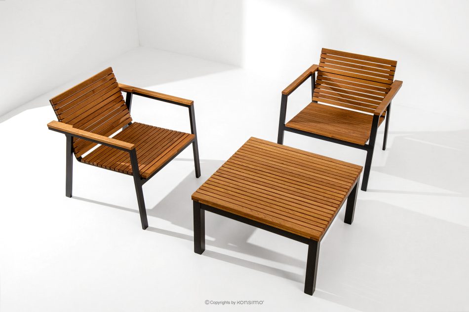 ARIATO Súprava záhradného nábytku z dreva a kovu, 2 stoličky, stôl hnedá/antracitová - obrázok 1