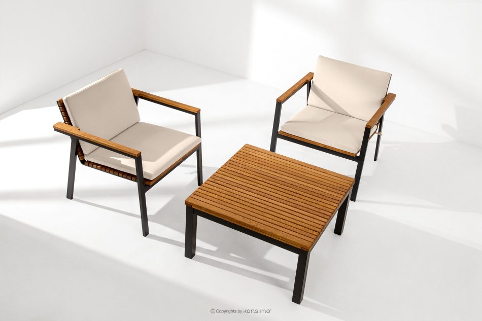 ARIATO Súprava záhradného nábytku z dreva a kovu: 2 stoličky, stôl hnedá/antracitová/béžová - obrázok 19