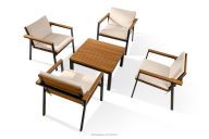 Súprava záhradného nábytku z dreva a kovu, 2 stoličky, stôl