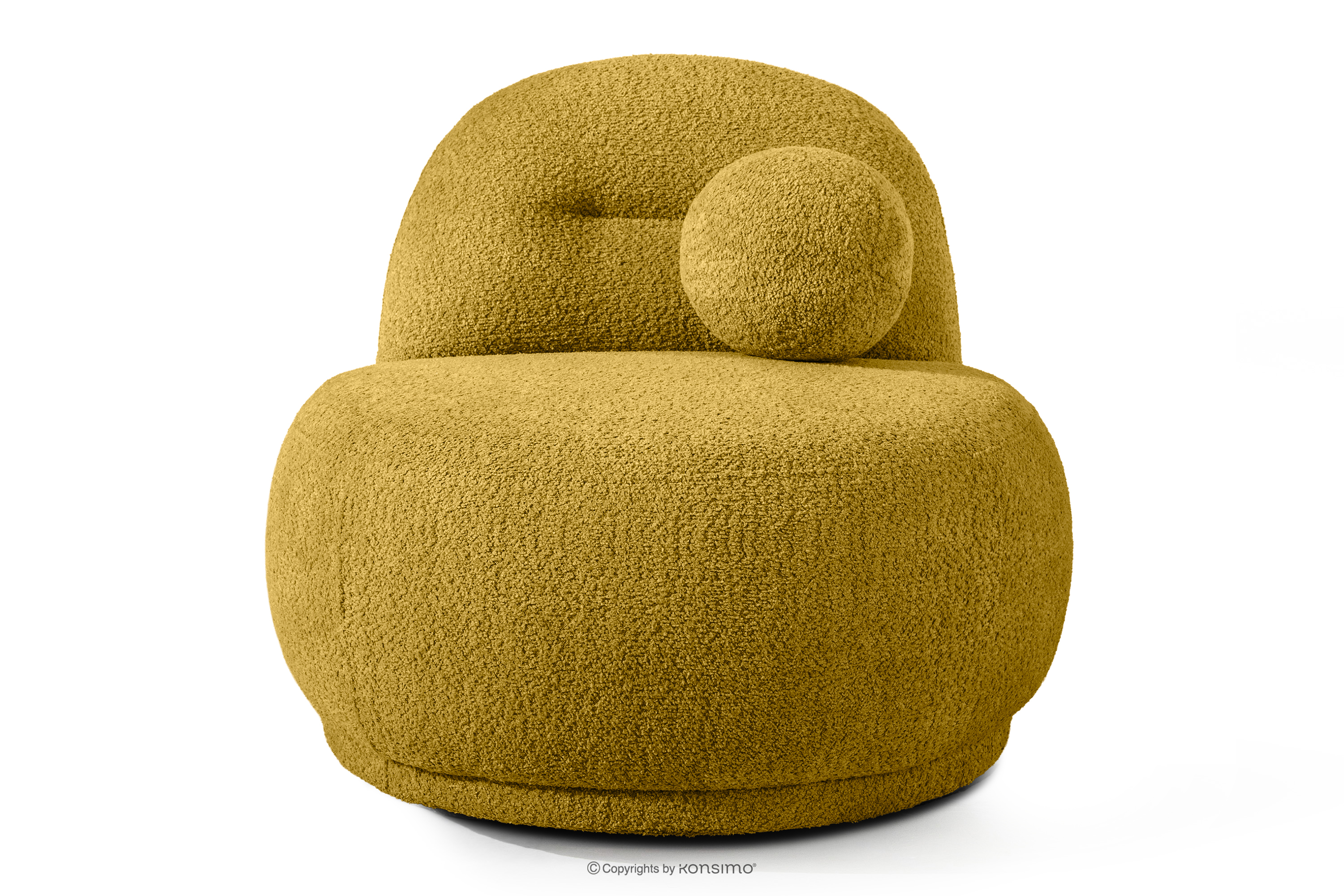 Kreslo z bouclé tkaniny v štýle Japandi žlté