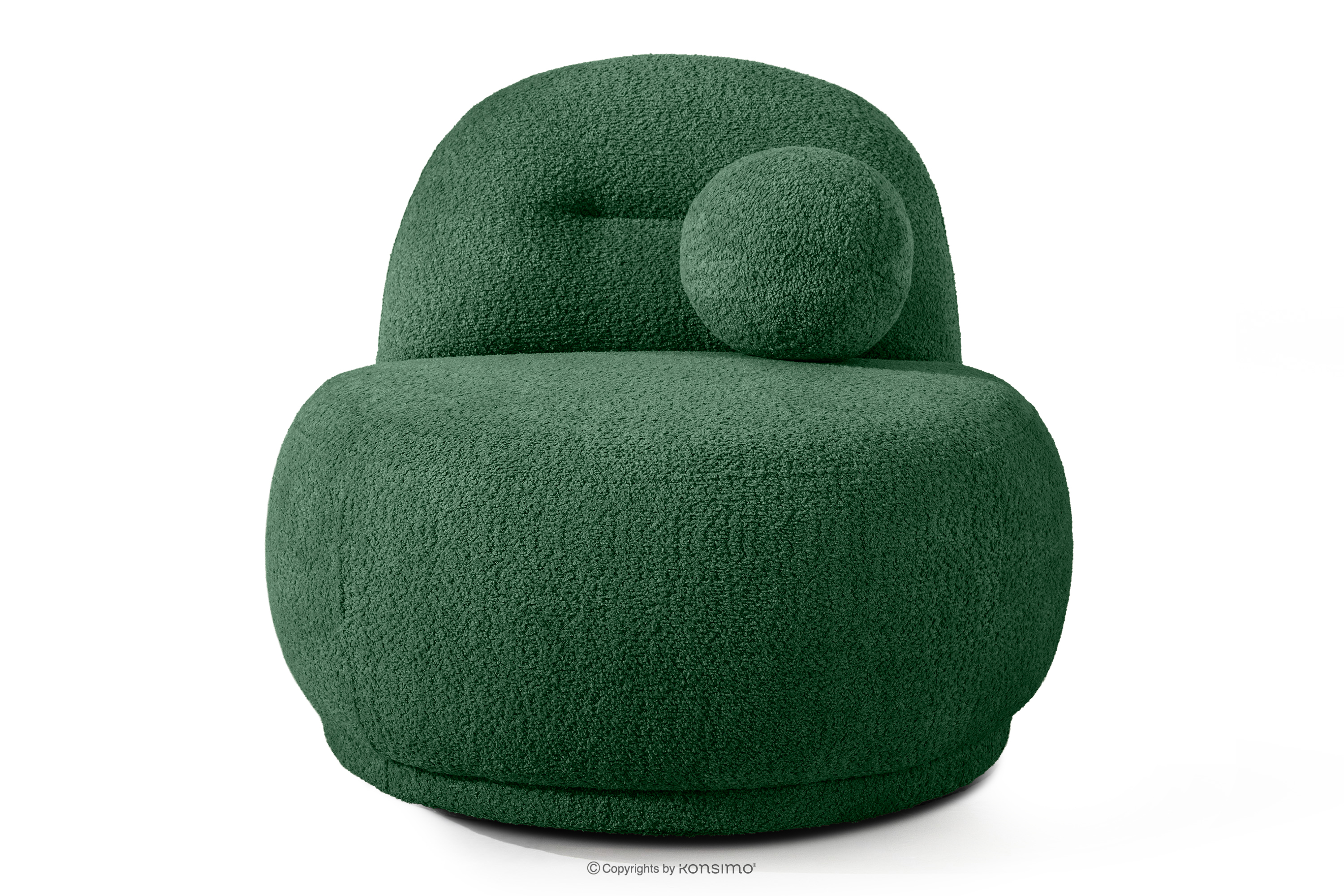Kreslo z bouclé tkaniny v štýle Japandi tmavozelené