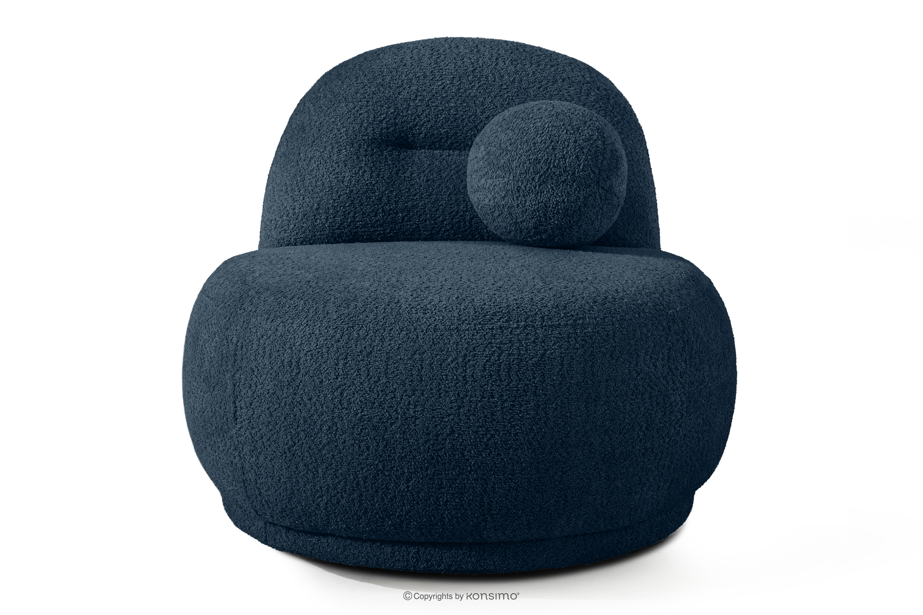 Kreslo z bouclé tkaniny v štýle Japandi tmavomodré