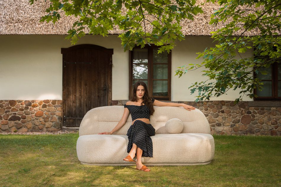 MALVE Kreslo z bouclé tkaniny v štýle Japandi tmavosivé tmavo sivá - obrázok 7