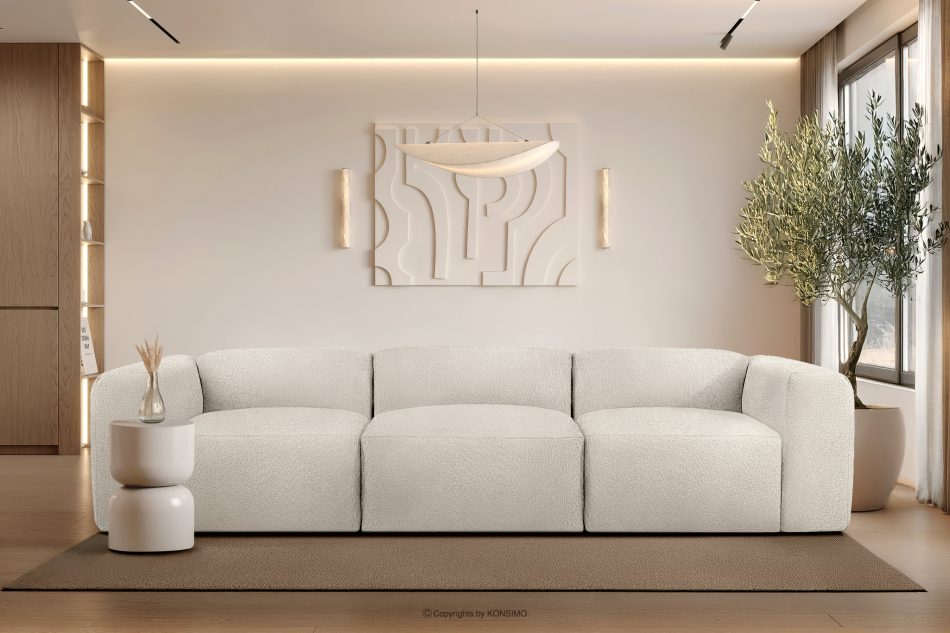 BUFFO Mäkká trojmiestna pohovka z bielej bouclé látky bílá - obrázok 9