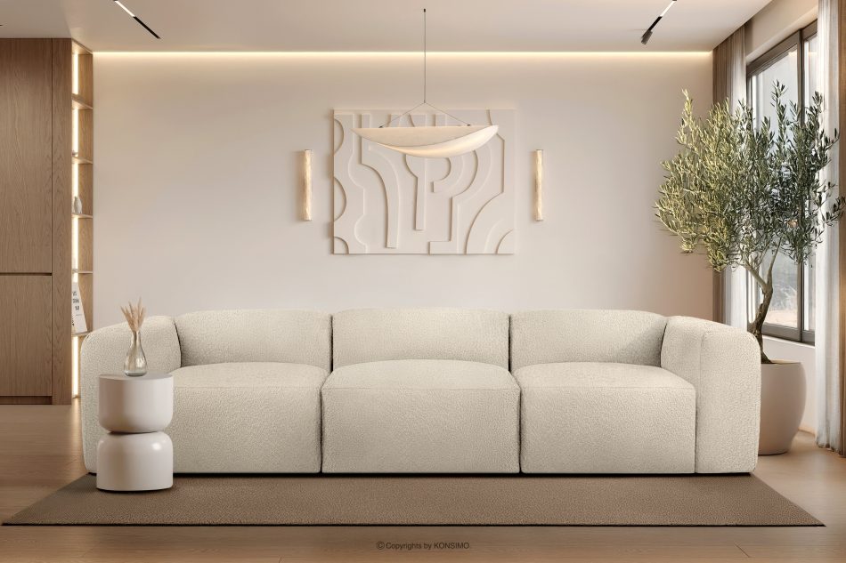 BUFFO Mäkká trojmiestna pohovka zo svetlo béžovej bouclé látky světle béžová - obrázok 9