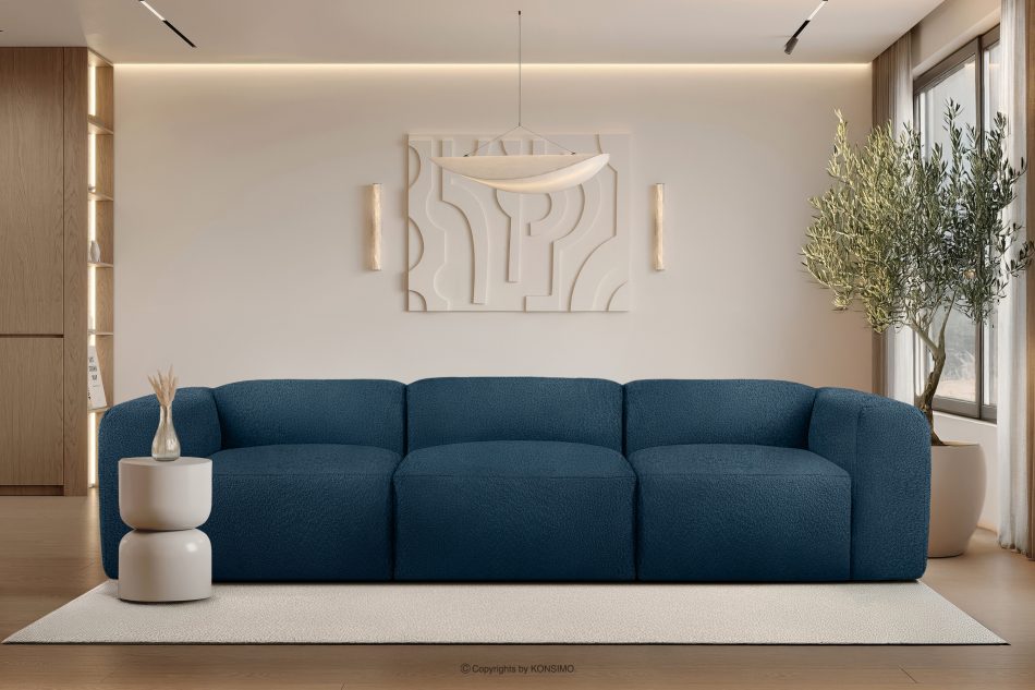 BUFFO Mäkká trojmiestna pohovka z tmavomodrej bouclé tkaniny tmavě modrá - obrázok 8