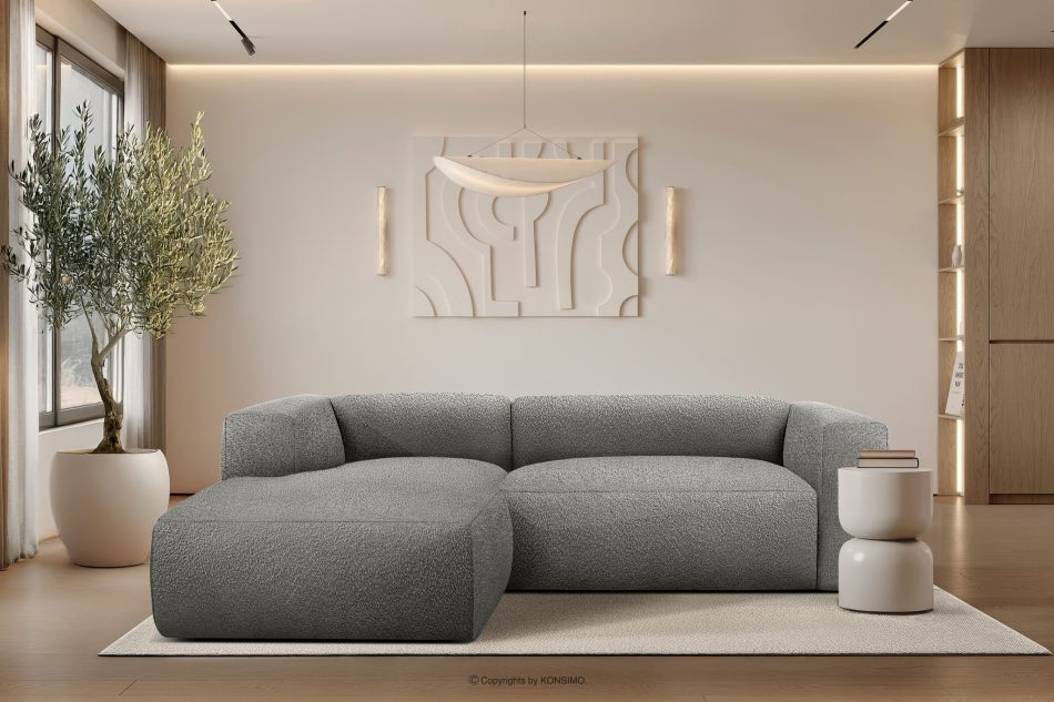 BUFFO Mäkká rohová pohovka z bouclé tkaniny ľavá oceľová ocel - obrázok 9