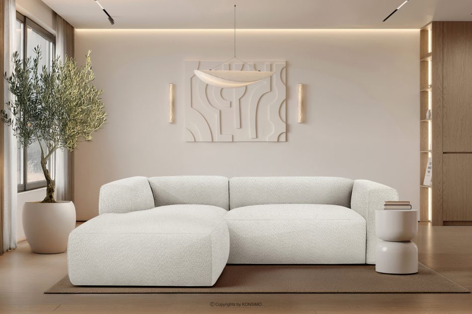 BUFFO Mäkká rohová pohovka z bouclé tkaniny ľavá biela bílá - obrázok 9