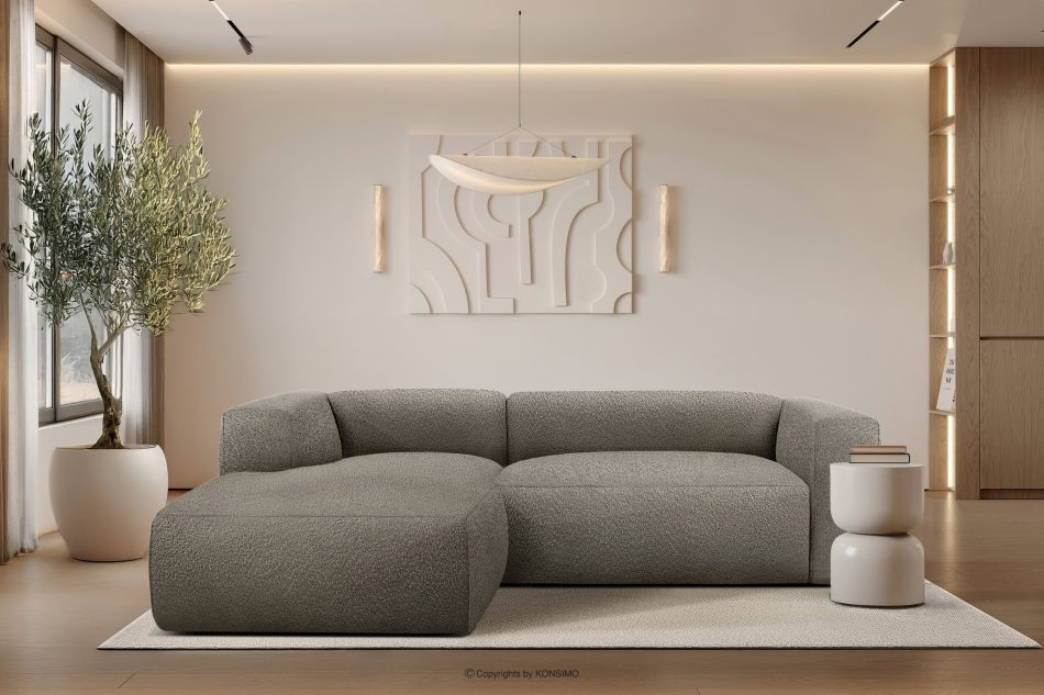 BUFFO Mäkká rohová pohovka z bouclé tkaniny ľavá chladná hnedá studená hnědá - obrázok 9