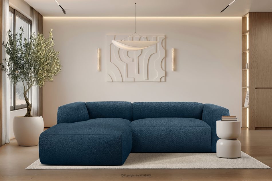 BUFFO Mäkká rohová pohovka z bouclé tkaniny ľavá tmavomodrá tmavě modrá - obrázok 9