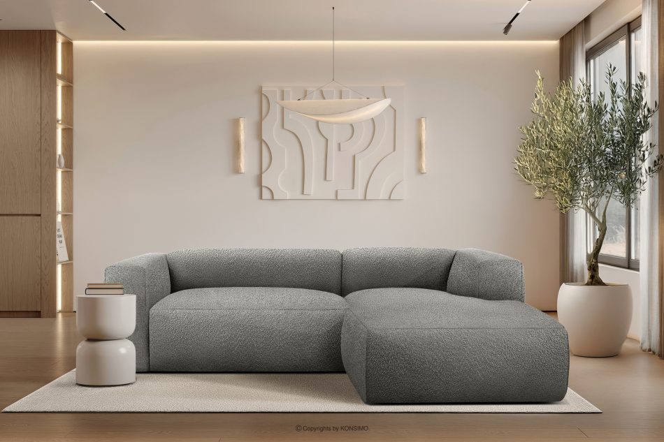 BUFFO Mäkká rohová pohovka z bouclé tkaniny pravá oceľová ocel - obrázok 9