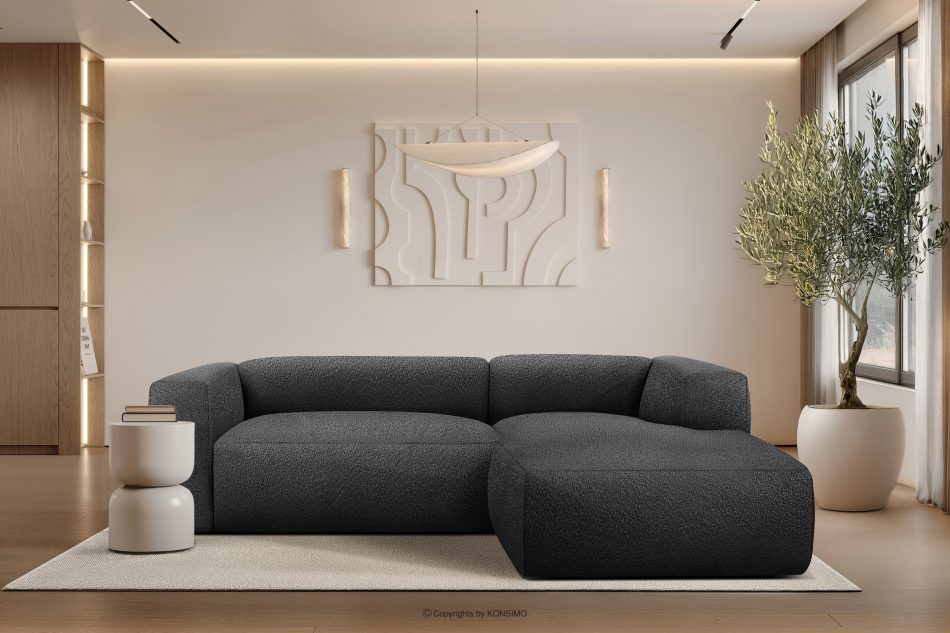 BUFFO Mäkká rohová pohovka z bouclé tkaniny pravá tmavošedá tmavě šedá - obrázok 9