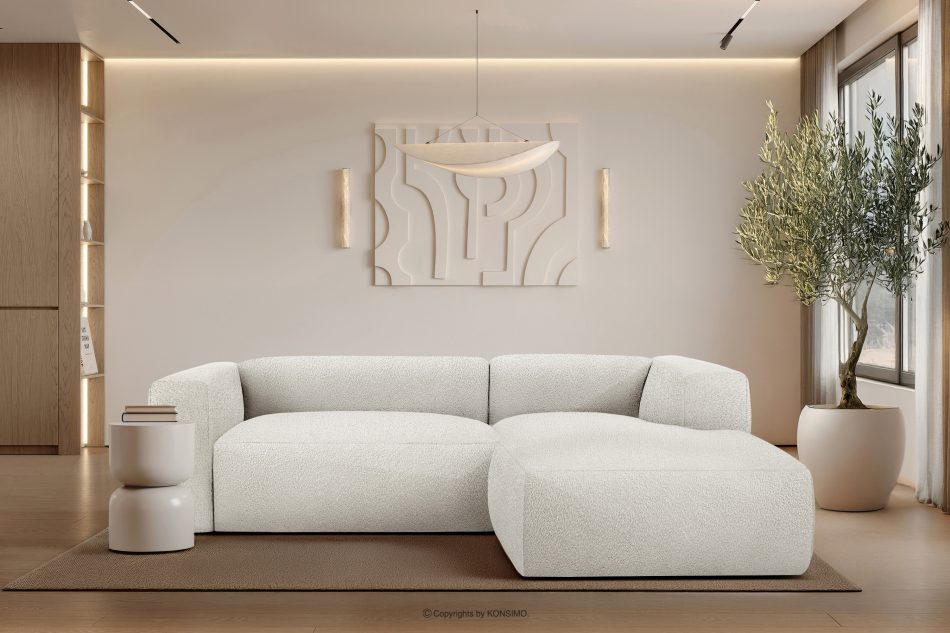 BUFFO Mäkká rohová pohovka z bouclé tkaniny pravá biela bílá - obrázok 9